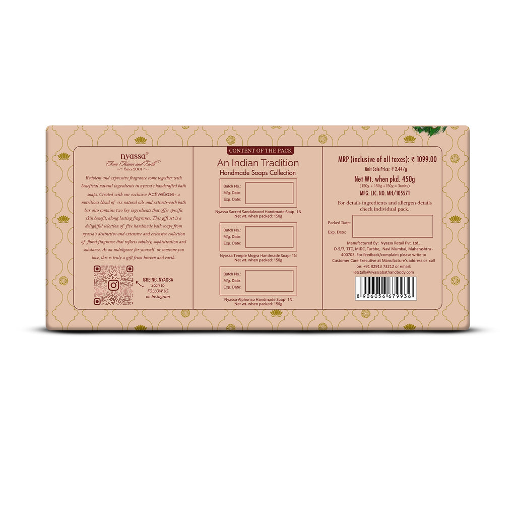 An Indian Tradition Handmade soap Collection Gift Set – 3 x 150gm Natural Handmade Soap