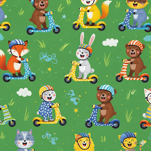 Joyful Scooters - Playful Kids' Animal Wallpaper