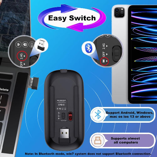 FKU Bluetooth Keyboard, Wireless Keyboard and Mouse 2.4Ghz USB Rechargeable