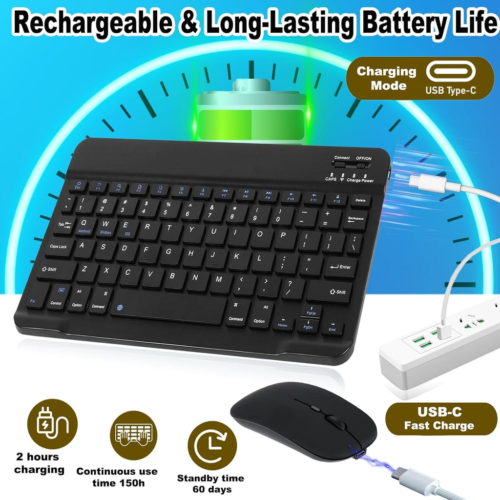 FKU Bluetooth Keyboard, Wireless Keyboard and Mouse 2.4Ghz USB Rechargeable