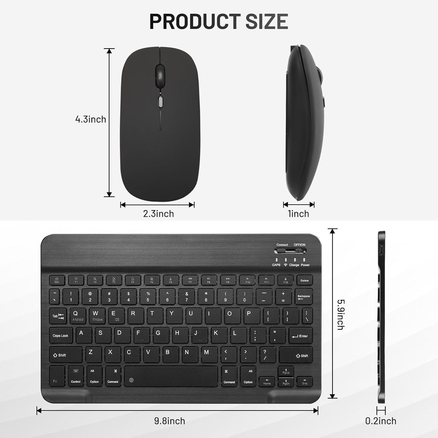 FKU Bluetooth Keyboard, Wireless Keyboard and Mouse 2.4Ghz USB Rechargeable
