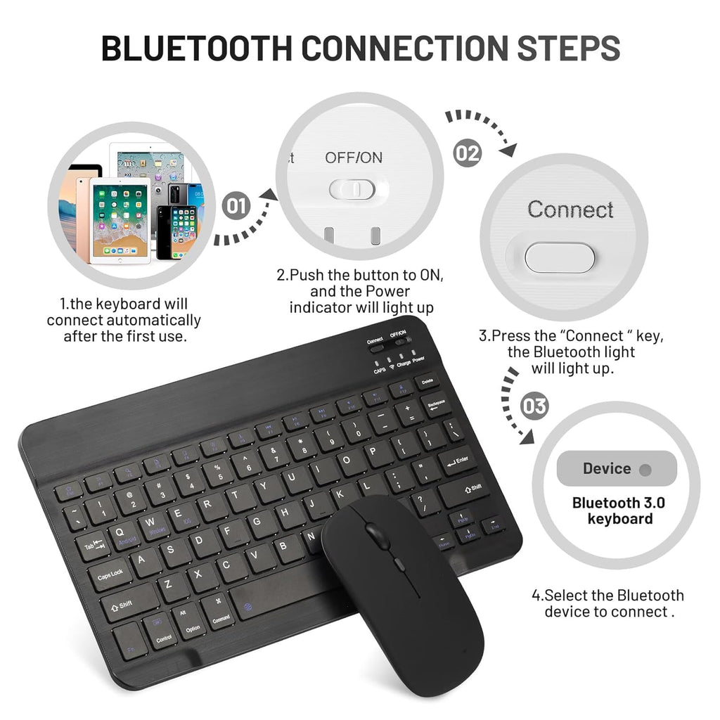 FKU Bluetooth Keyboard, Wireless Keyboard and Mouse 2.4Ghz USB Rechargeable