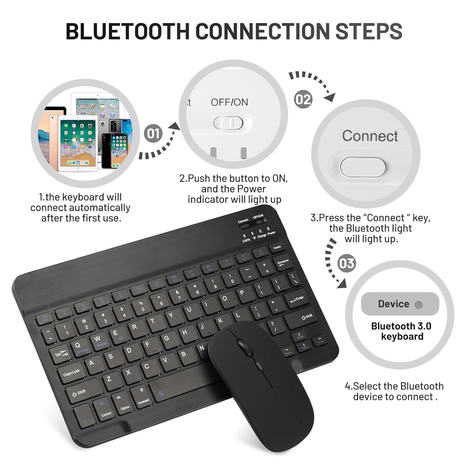 FKU Bluetooth Keyboard, Wireless Keyboard and Mouse 2.4Ghz USB Rechargeable