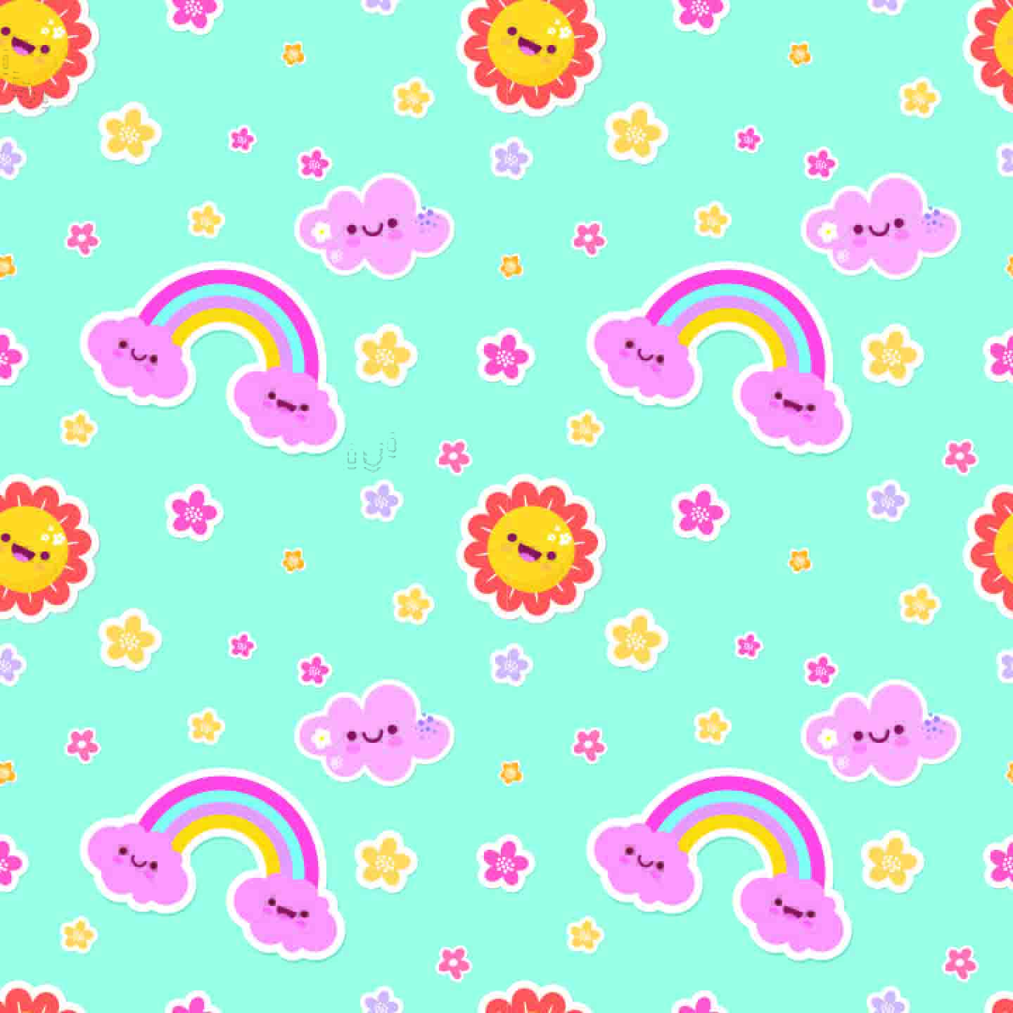 Cute Kawaii Rainbow & Sun Seamless Pattern - Playful Nursery Design.