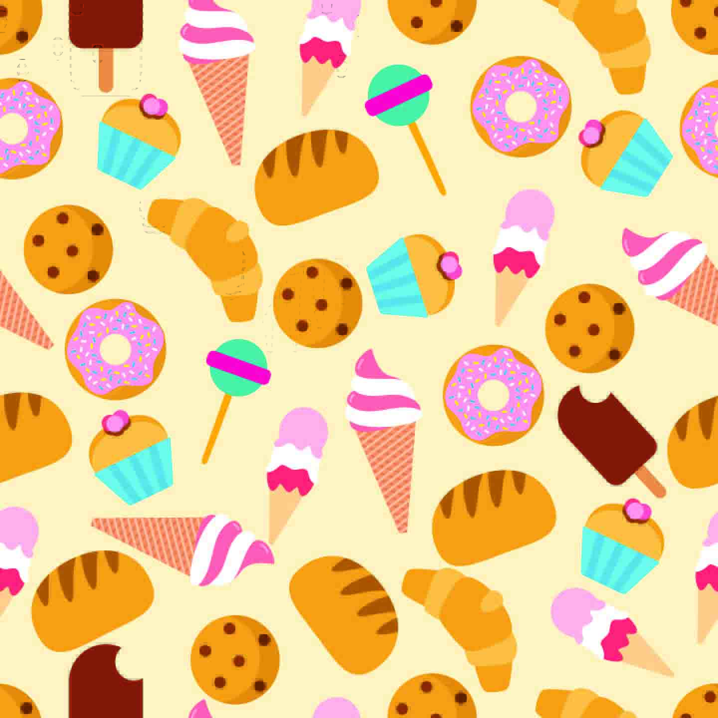 Sweet Treat Seamless Pattern - Colorful Ice Cream, Donuts & Cookies.