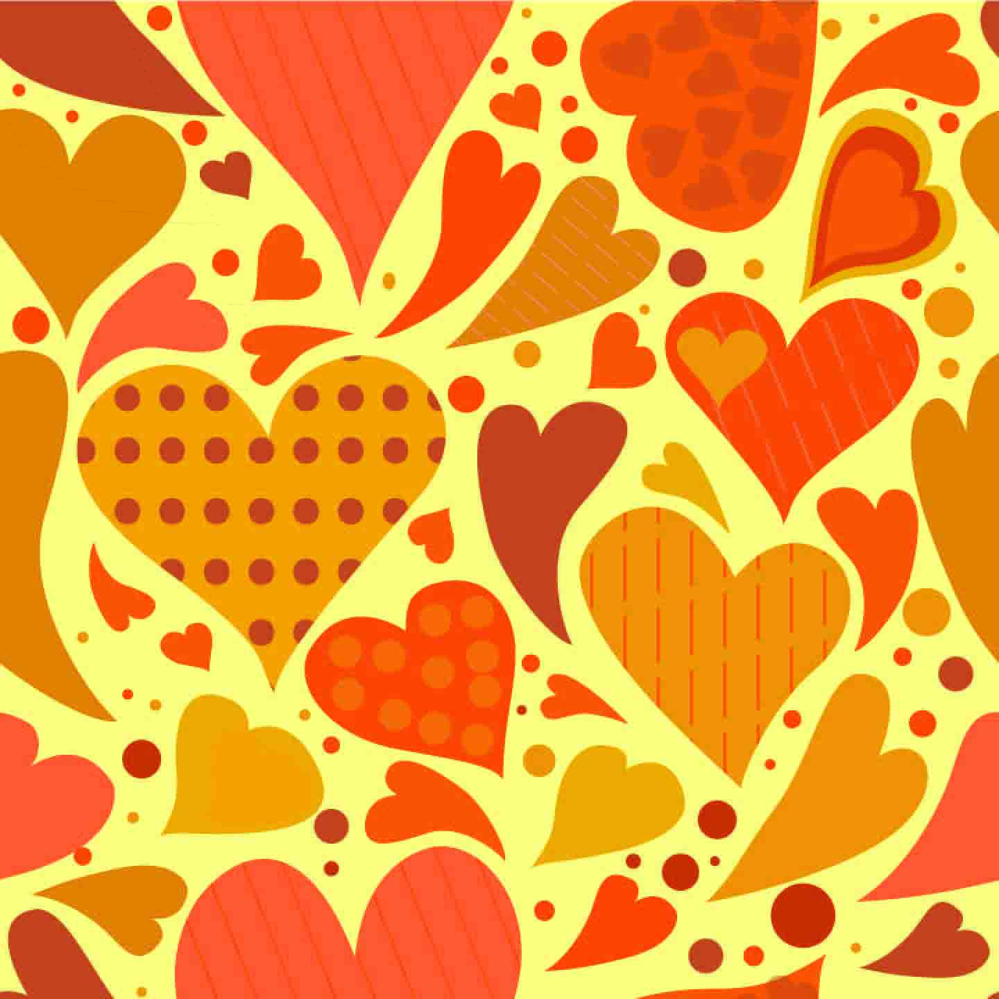 Playful Scattered Hearts Seamless Pattern - Warm Tones on Light Yellow