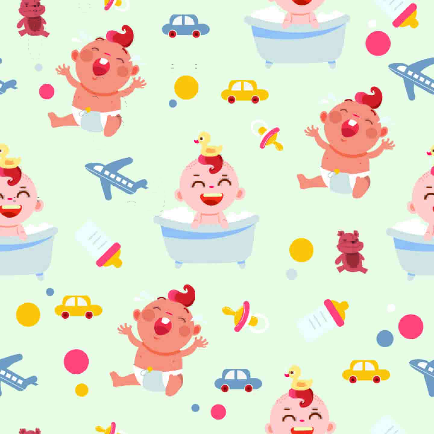 Joyful Baby & Toys Seamless Pattern - Playful Nursery Design with Cars & Airplanes