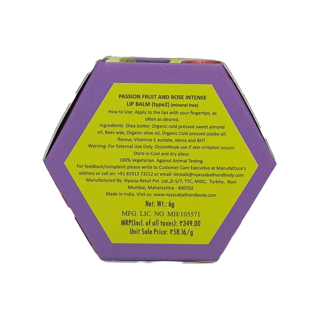 Passion Fruit and Rose Intense lip balm with organic oil and vitamin E - 6gm