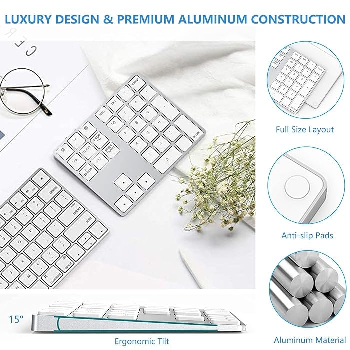 Bluetooth and 2.4G Wireless Number Pad, Rechargeable Wireless Numeric Keypad, durReey