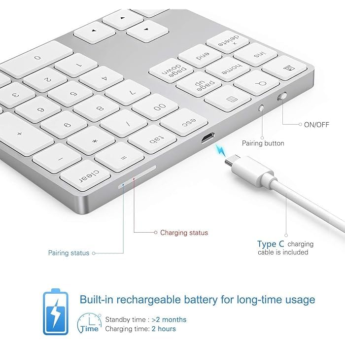 Bluetooth and 2.4G Wireless Number Pad, Rechargeable Wireless Numeric Keypad, durReey