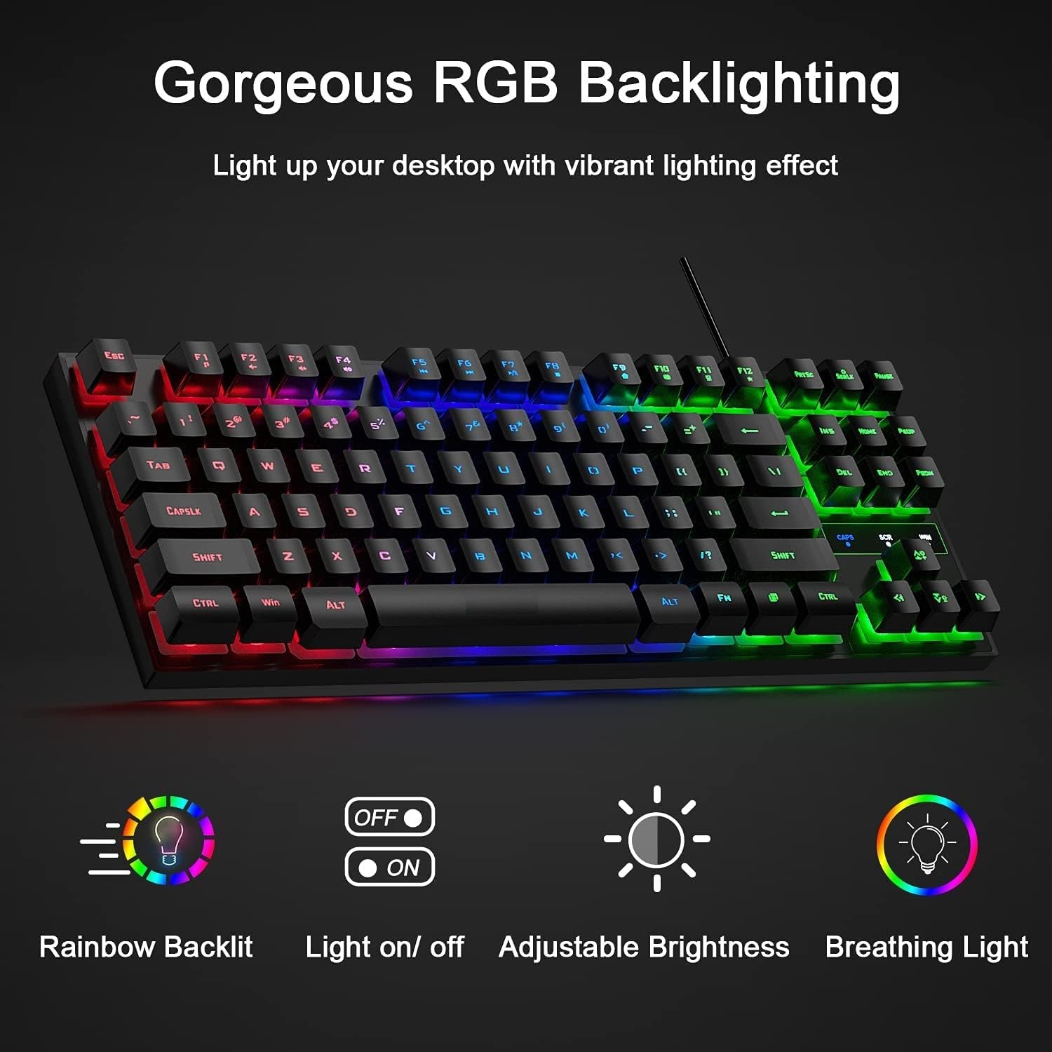 Mechanical keyboard with RGB backlighting on a dark background