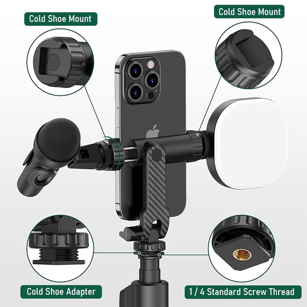 Phone holder with cold shoe mount and adapter on a white background