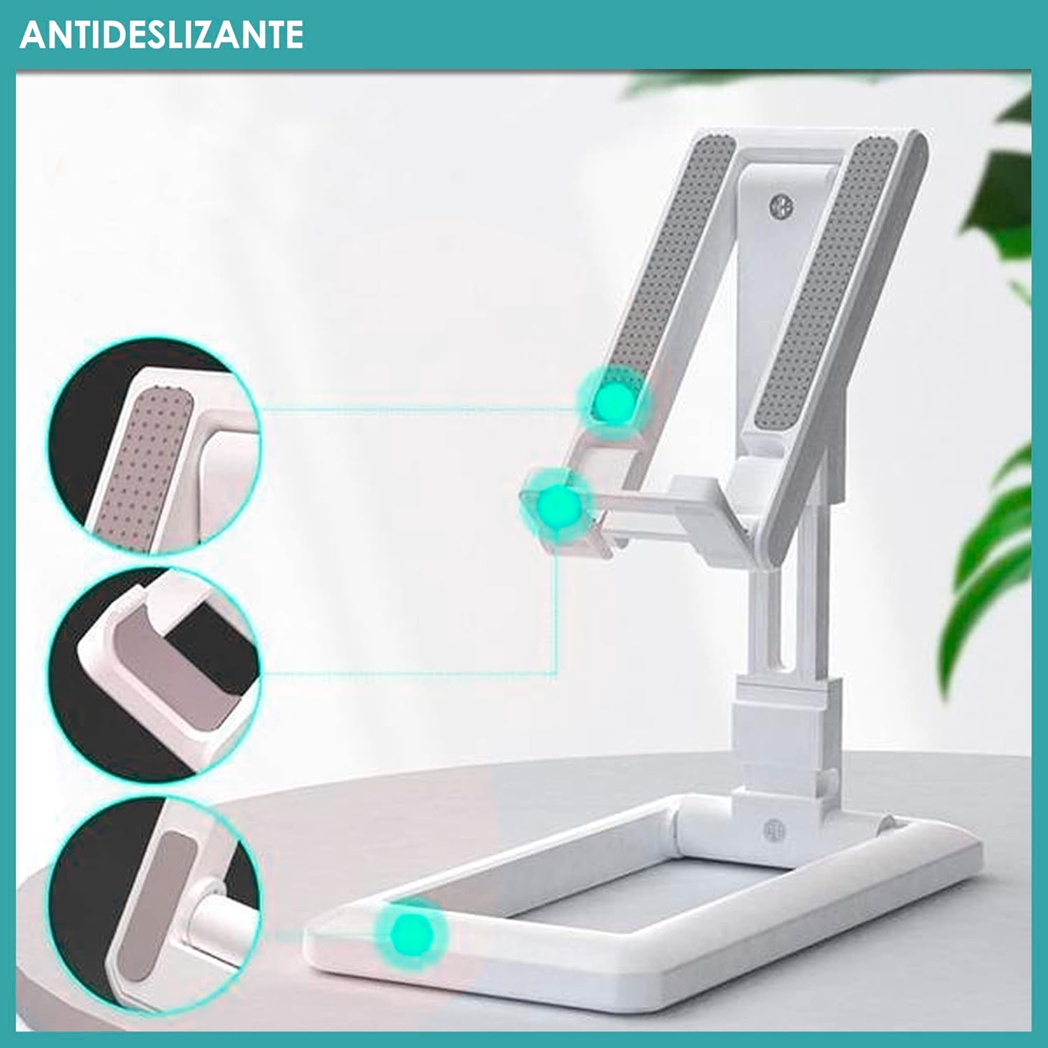 White adjustable laptop stand with anti-slip pads on a light background