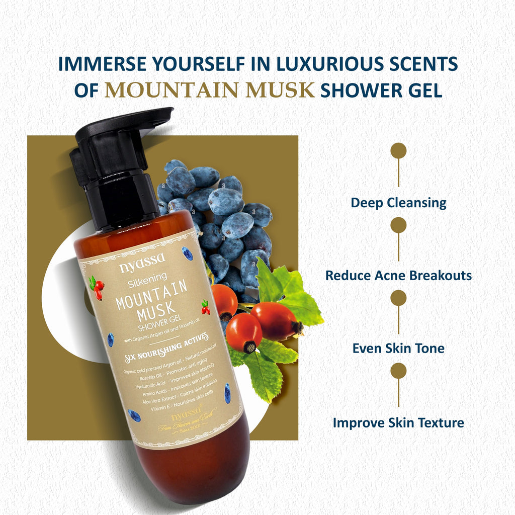 Silkening Mountain Musk Shower Gel With Organic Argan Oil And Rosehip Oil