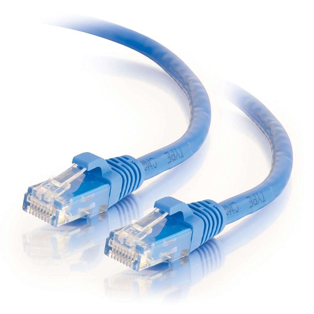 Blue Ethernet cable on a white background