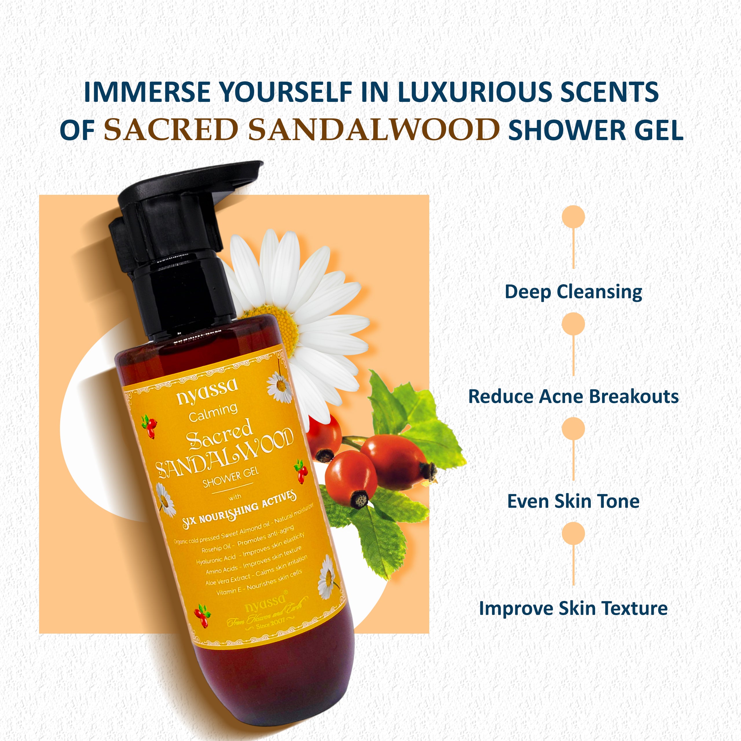 Calming Sacred Sandalwood Shower Gel With 6 Nourishing Actives 210ml