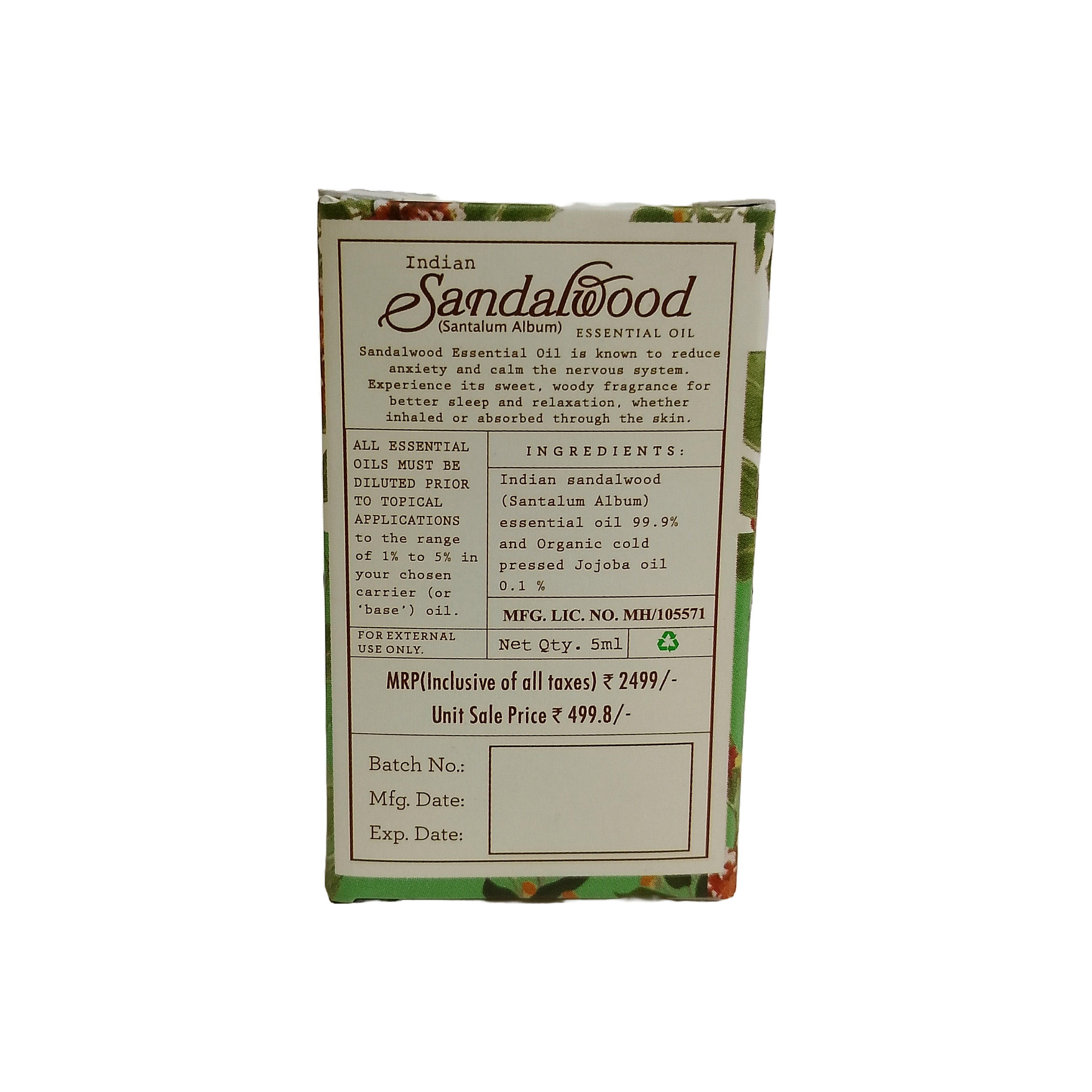 Indian Sandalwood (Santalum Album) Essential Oil 5ml