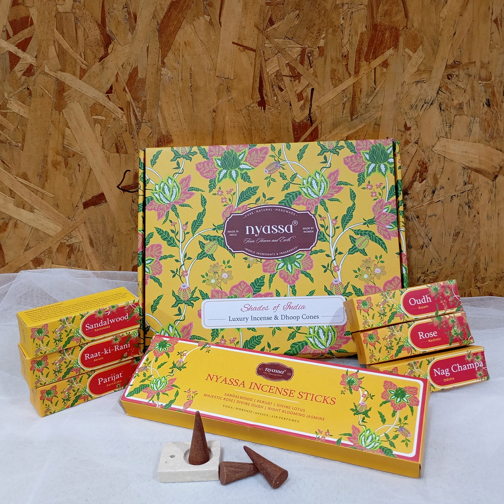 Shades of India Luxury Incense & Dhoop Cones Gift Set – Premium 5 Variant of Dhoop Cones and 6 Variant  Handcrafted Incense Stick