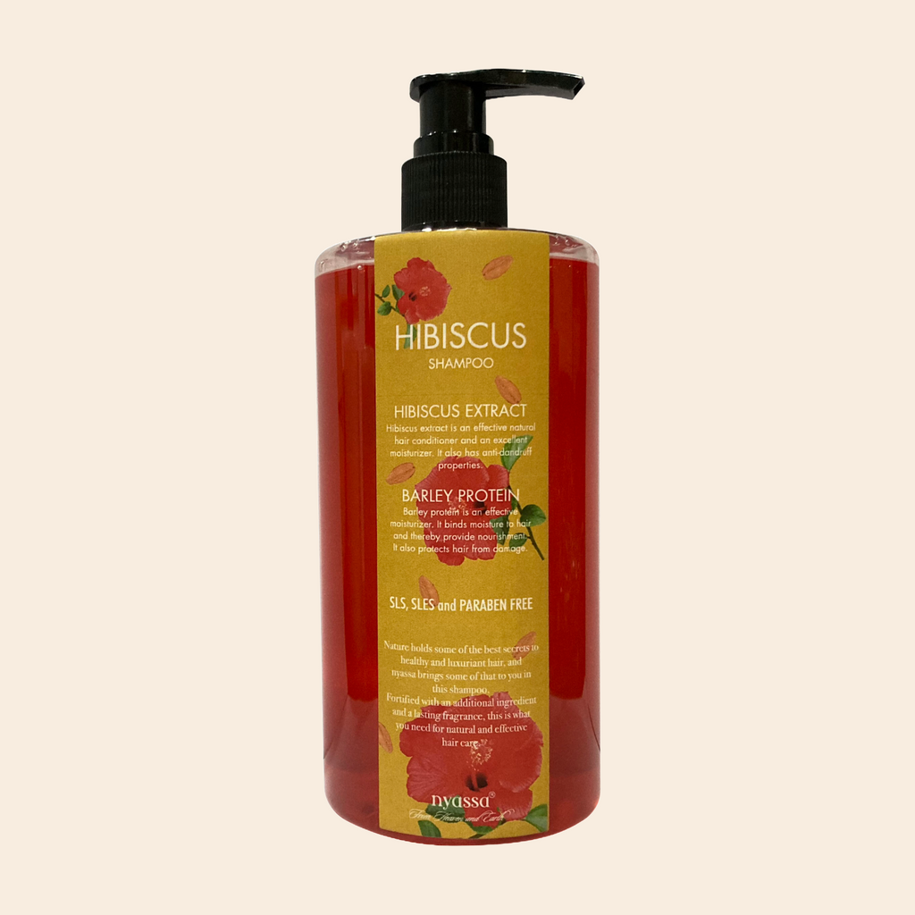 Hibiscus Shampoo Fortified with Hibiscus extract and Barley protein.