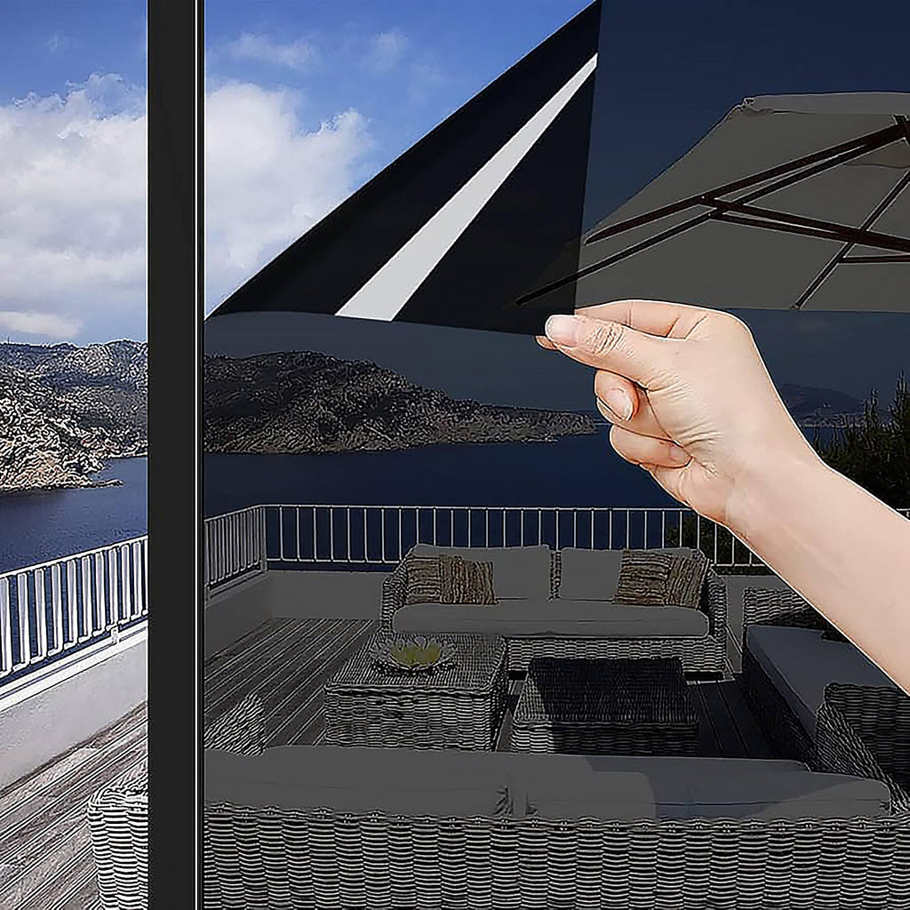 Outdoor Patio with Black One-Way Privacy Window Film Installation
