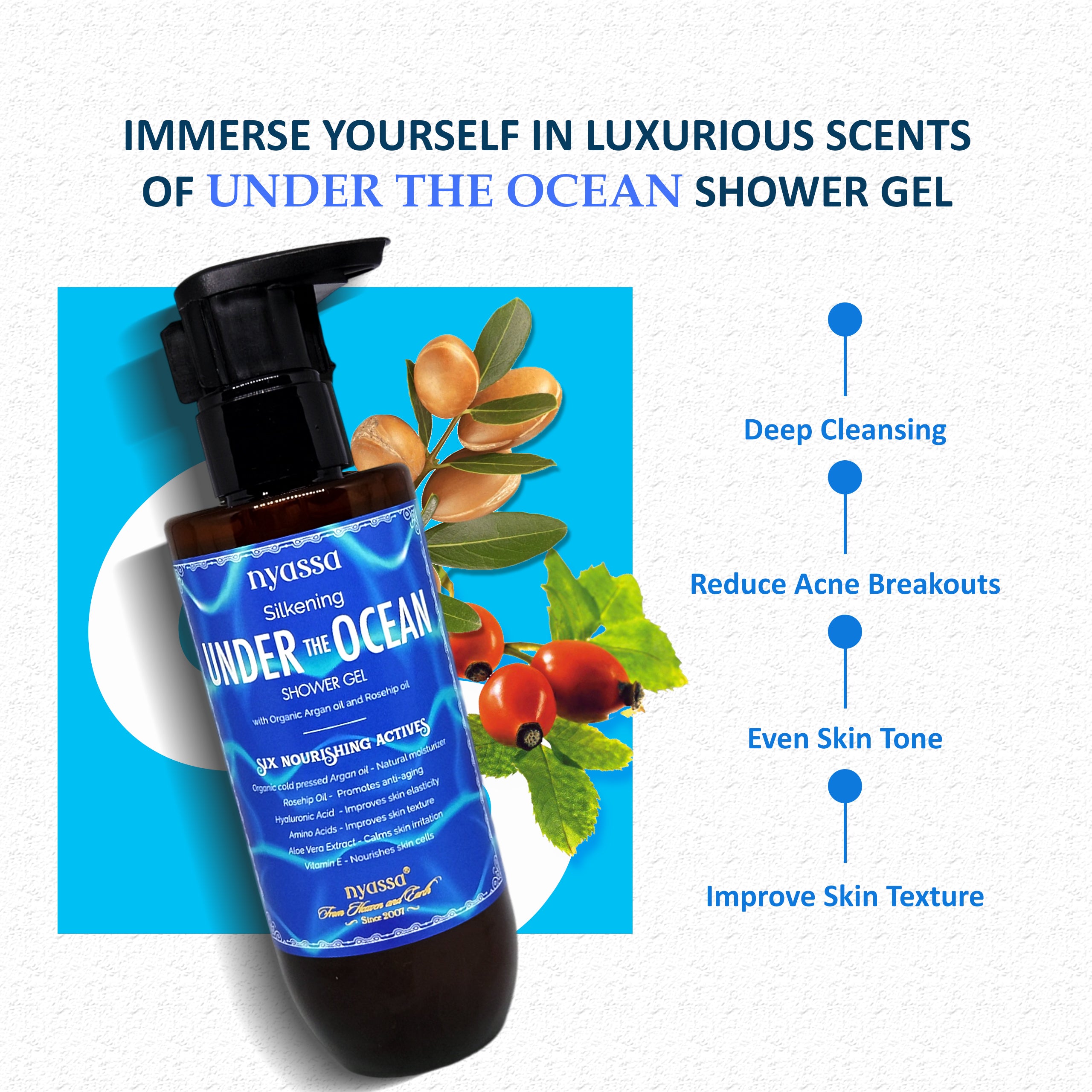 Silkening Under The Ocean Shower Gel With Organic Argan Oil And Rosehip Oil