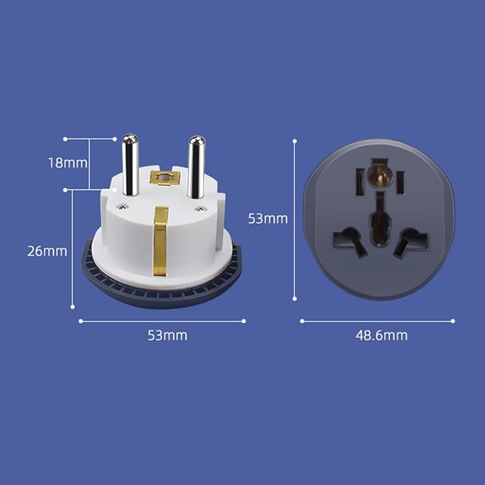 Measurement chart of a plug and socket on a blue background