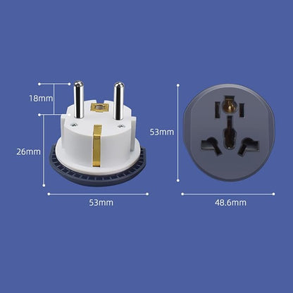 Measurement chart of a plug and socket on a blue background