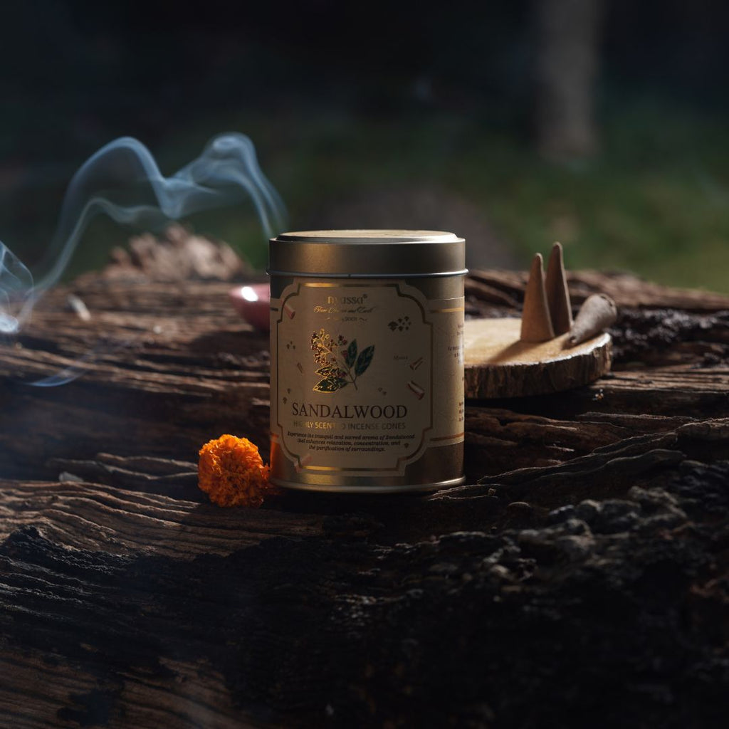Sandalwood Incense Cone in Tin Box 100gm (Approx. 40 Cones)