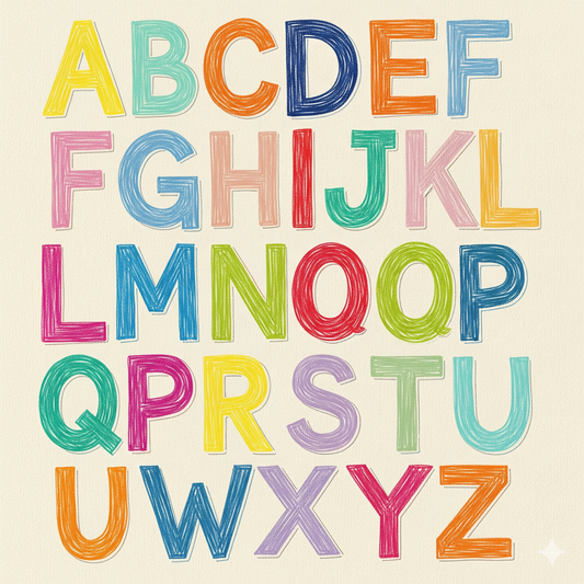 Colorful alphabet letters on a beige background