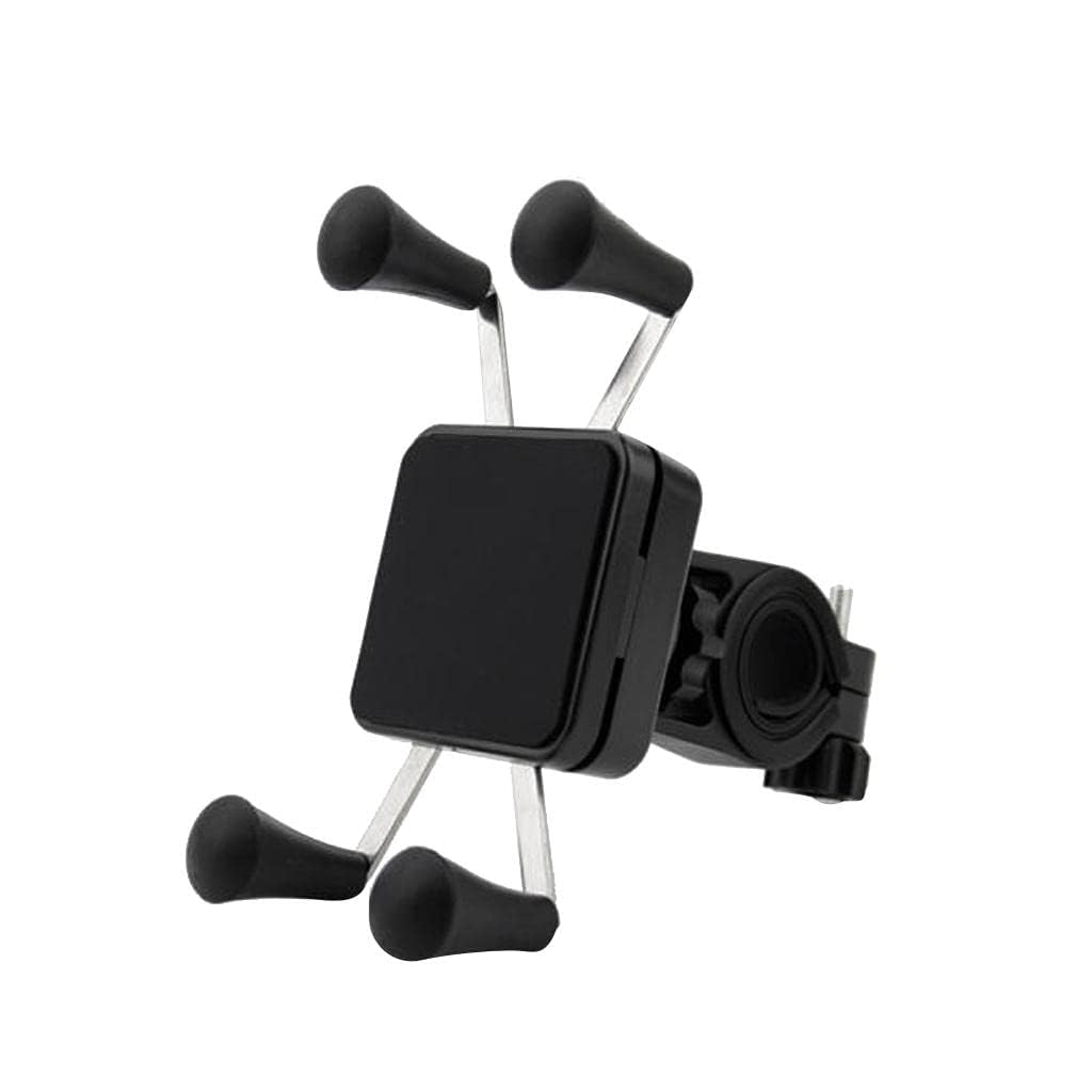Black bike phone mount with three prongs on a white background