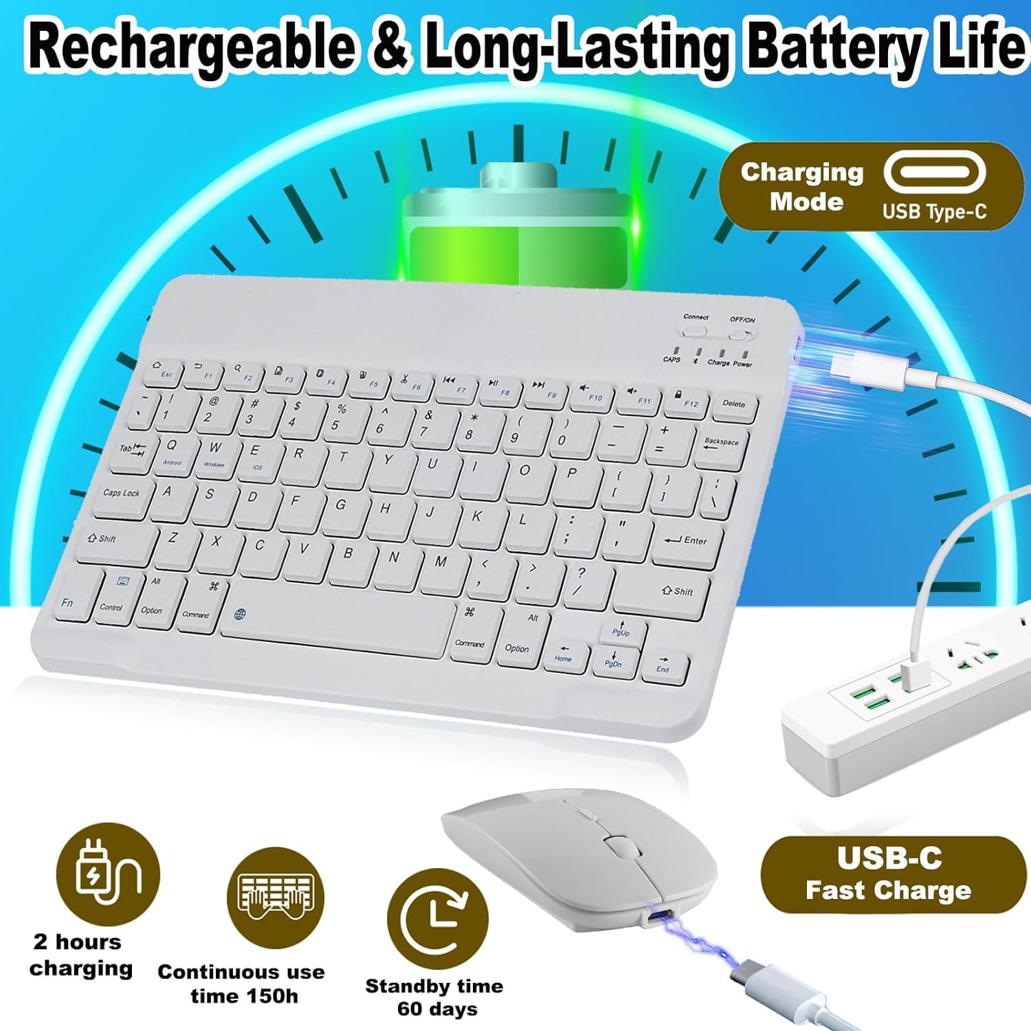 Wireless Bluetooth Keyboard and Mouse 2.4Ghz USB Rechargeable