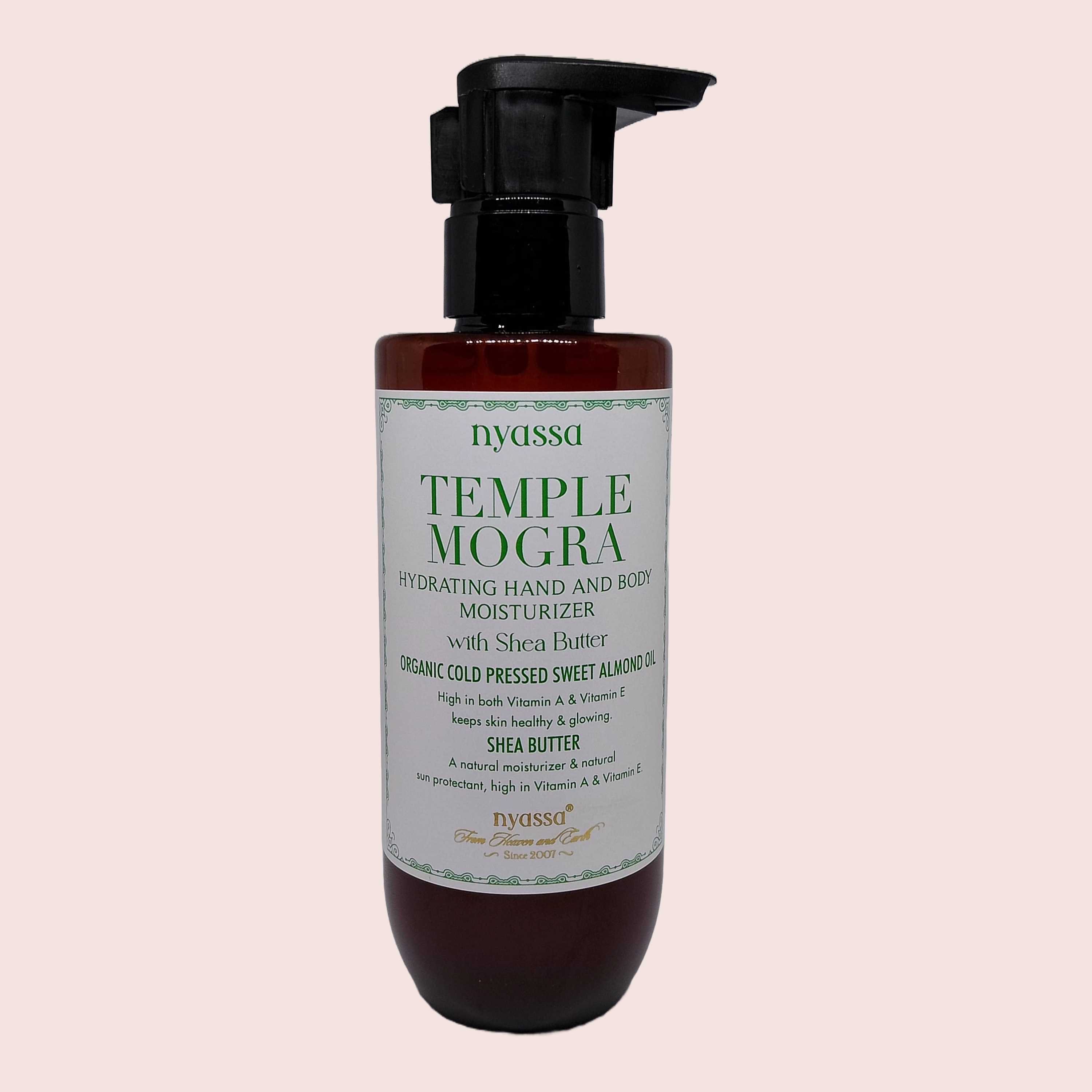 Nyassa Temple Mogra  Hand and Body Moisturizer| Shea Butter & Organic Sweet Almond Oil 200ml