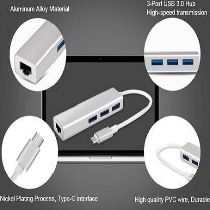durReey Type C 3.1 for RJ45 Ethernet LAN Adapter Cable with 3 Ports usb 3.0 Type C 3.1 for RJ45 Ethernet LAN Adapter Cable with 3 Ports usb 3.0 USB Hub (White)
